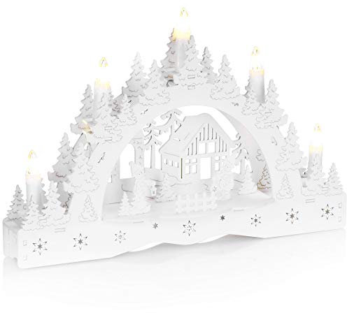 com-four® Pont de bougie LED, arc de bougie comme éclairage de Noël - paysage d'hiver en bois avec 5 LED - décoratif (01 pièces - 5 LED)