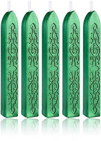 Yoption Siegelwachs-Sticks, Metallic-Grün, 5 Stück Totem-Feuer-Manuskript-Wachssiegel-Stäbe mit Dochten für Wachssiegel-Stempel (Metallic-Grün)