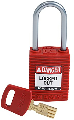 Brady (CPT-RED-38AL-KD) Cadenas de condamnation SafeKey Compact Nylon avec anse en Aluminium 38.00 mm Rouge KD - Clé différente 1 Pièce(s)