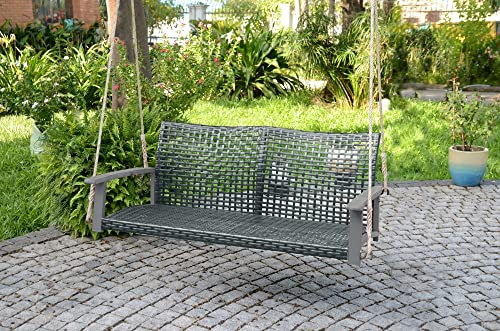 Garden Pleasure Hängebank 2-Sitzer Polyrattan Gartenschaukel CUNEO Hängeschaukel 114 x 57 x 79 cm Hollywoodschaukel Schaukelbank Gartenbank grau