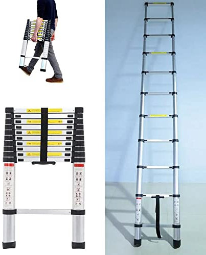 Escalera telescópica de 6,2 m con 2 ganchos, 15 peldaños, de aluminio, portátil, antideslizante, multiusos, capacidad de carga de 150 kg, EN131