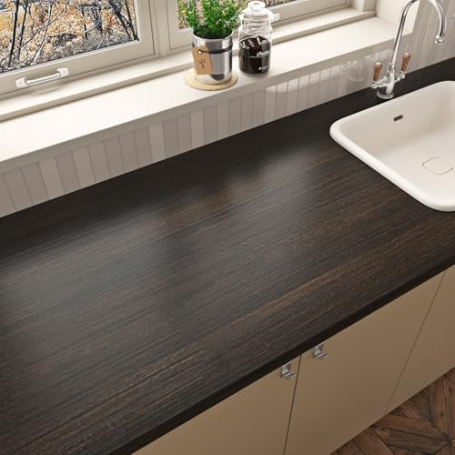 Wallercity Carta da parati in finto legno marrone scuro con venature del legno, pellicola autoadesiva in vinile per mobili, armadi, impermeabile, carta decorativa per controsoffitti 40 x 400 cm