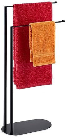 Relaxdays Handtuchständer, 2 Stangen, freistehend, Stahl, H x B x T: 77 x 40 x 18 cm, Duschtuchhalter fürs Bad, schwarz