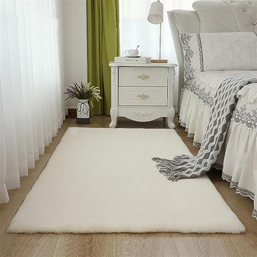 ZWPILY Hochflor Teppich, Einfarbig, Flauschiger Langflor Teppich, Shaggy Flokati, Rechteckig, Pflegeleicht, Wohnzimmerteppich - Fellteppich - Modern Kunstfell Carpet für Schlafzimmer,Beige,60x110cm
