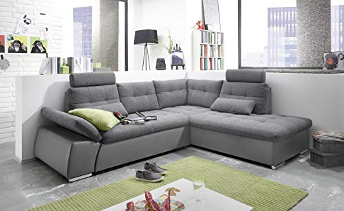 JAKARTA Ecksofa mit Schlaffunktion in Lederoptik, Dunkelgrau / Anthrazit - Moderne Eckcouch in L-Form mit verstellbaren Armlehnen - 260 x 103 x 219 cm (B/H/T)