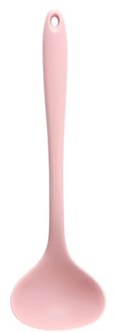 Silicone Soup Ladle Heat Resistant Serving Spoon with Easy Clean Design for Kitchen (Pink)