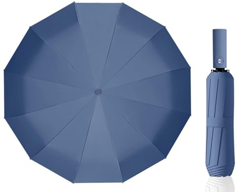 Maibar Umbrella Windproof Strong 24 Ribs Compact Umbrellas Sun UV Protection spf 50 Folding Travel Large Auto Open Close Umbrellas Umbrella (Deep Blue)