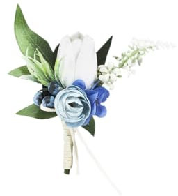 Yelinart 1 pc White & Blue Boutonniere for Men Wedding Single Groom Groomsmen Artificia Tulip Rose Flowers Boutonniere for Wedding Prom Homecoming Ceremony Anniversary Formal Dinner Party