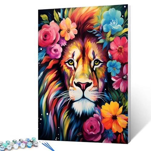 Tucocoo Malen nach Zahlen, Löwengesicht, 40 x 50 cm, Leinwand, Ölgemälde zum Selbermachen, für Erwachsene, mit Pinseln und Acrylpigmenten, schönes Blumen-Tierbild für Heimdekoration, Geschenke