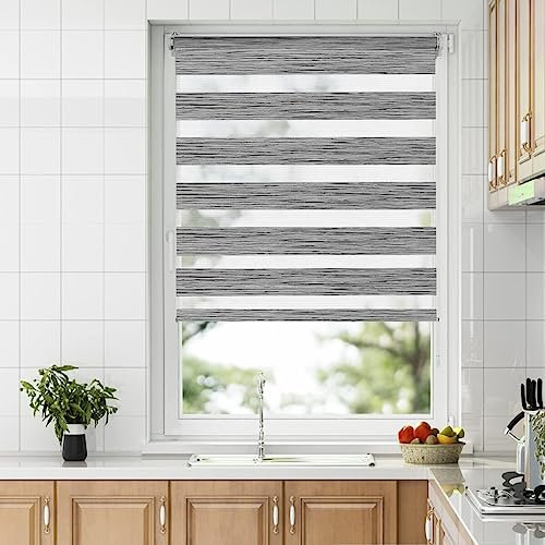 Allesin Doppelrollo Klemmfix ohne Bohren & mit Bohren, (95x150cm Marmor Grau), Duo Rollos für Fenster und Tür, Klemmrollo Fensterrollo lichtdurchlässig und verdunkelnd