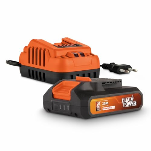 POWERPLUS Dual Power Akku- und Ladegerät-Set POWDP90620-20V, 2.0Ah Akku - für 20V Werkzeuge - 2A Ladegerät - für 20V & 2x20V Akkus - Für Akkuschrauber, Bohrmaschine, Bohrschrauber