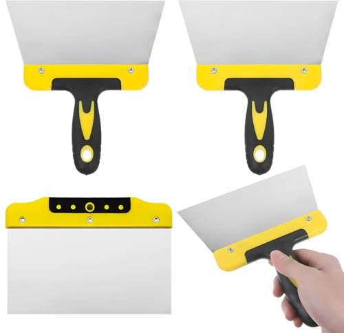 3 Pack 8 Wallpaper Scraper Set, 200mm Wide Flexible Stainless Steel Wallpaper Scraper, Durable Drywall Taping Knife Tool with Non-Slip Grip Handle for Removing Wallpaper, Filling Putty, DIY Projects