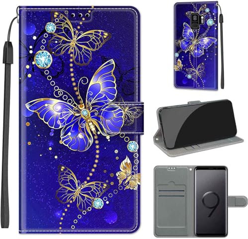 for Samsung Galaxy S9 Plus S9+ Case, PU Leather Wallet Book Flip Folio Stand View Cover Pouch Compatible with Samsung S9 Plus Phone Case(Butterfly)