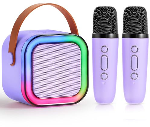 SYNCFUN Karaoke Maschine Kinder 2 Bluetooth Mikrofon Kinder Erwachsene,Karaoke Mikrofon Kinder mit Stimmenverzerrer,Led Lichtern,Spielzeug ab 3-12 Jahre Mädchen,Geschenke für Mädchen Jungen (Lila)