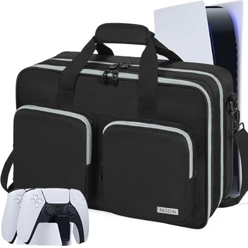 AKOZLIN Carrying Bag for PS5/PS4/PS4 Pro/PS4 Slim/Xbox One XS Gaming Console Travel Carry Case with Pockets for Controller, Headset, Game Discs,Console Base and Accessories,Black