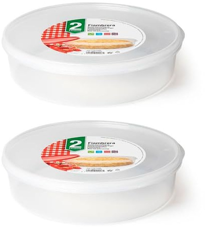 Acan Tradineur - Pack de 2 Fiambreras Redondas para tortillas - Capacidad de 2 Litros - Fabricado en plástico - Apto para microondas y congelador - Ø 24,5 x 6,5 cm