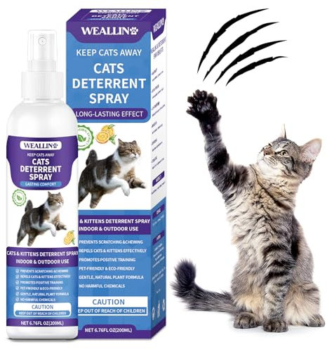 WEALLIN Spray Repellente per Gatti, 200ml Repellente Gatti e Spray AntiGraffio per Gatti Divano, Uso Interno ed Esterno, Protezione del Divano e Mobili, Ideale per Casa e Giardino