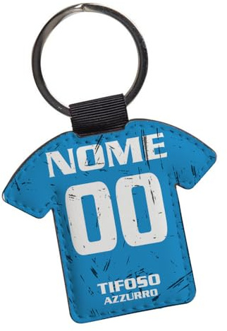 Generico Portachiavi Personalizzato Tifoso Calcio Serie A Tifoso Milanista Interista Napoletano Personalizzata con nome e numero Misura 7 CM in Ecopelle FRONTE E RETRO Sublimatica (Tifoso Napoletano)