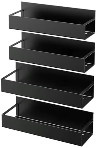 Zjyufy Magnetic Spice Organizer Rack, 4 Pack Magnetic Spice Rack for Refrigerator, Moveable Kitchen Organizer Magnet Shelves for Spice Jars and Seasoning Bottles