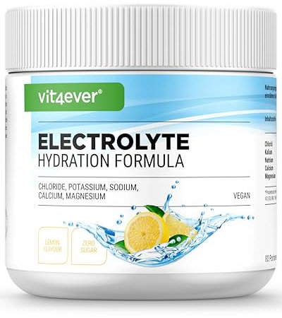 Elettroliti - 400 g (80 Porzioni) - Formula idratante con cloruro, potassio, sodio, calcio, magnesio - Perfetto per gli atleti con perdita di liquidi - Senza zucchero - Vegano - Gusto limone