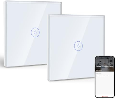 BSEED Smart ZigBee Unterputz Lichtschalter 1 Fach 2 Weg, intelligenter Wandschalter mit Alexa und Google Home, Touchscreen Schalter mit Glaspanel(Neutralleiter, Hub Gateway erforderlich) Weiß 2 Stück