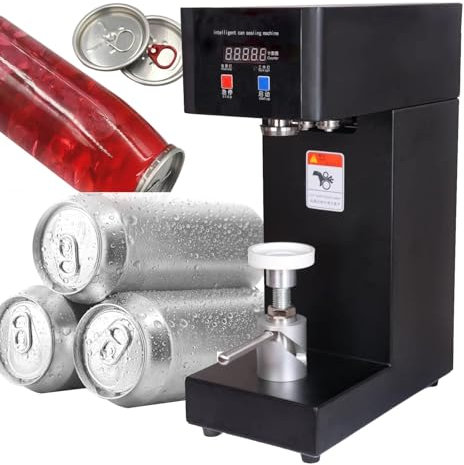 Aluminum Cup Sealer Machine, Electric Tin Canning Sealer, 5pcs/min Beer Can Seamer, Commercial Drink Sealing Machine, Max 20cm Height Bottle,Black-110V