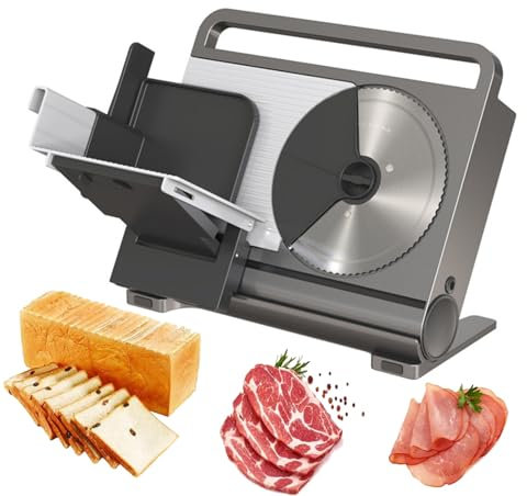 Cortadora eléctrica de 200 W, hoja de acero inoxidable de 19 cm/grosor ajustable de 1 a 15 mm, cortadora eléctrica para pan, carne, queso y otros alimentos