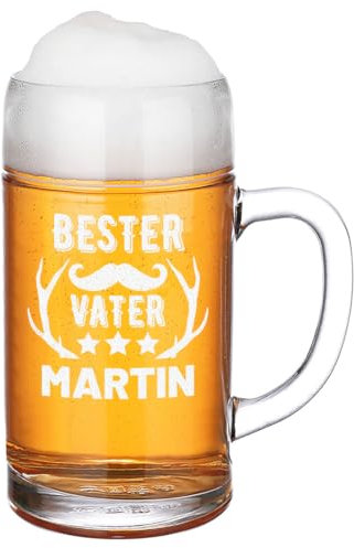 polar-effekt Maßkrug 1,0 Liter mit Gravur Bester Vater - Geschenk zum Vatertag für Männer - Individuelle Geschenk-Idee mit Namen - Bierkrug mit Henkel