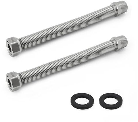 VANCOCO 2 pezzi Tubo Flessibile in Acciaio Inox 1/2 Lunghezza Regolabile da 200 a 400 mm, Tubo di Collegamento, Raccordo Flessibile per Acqua