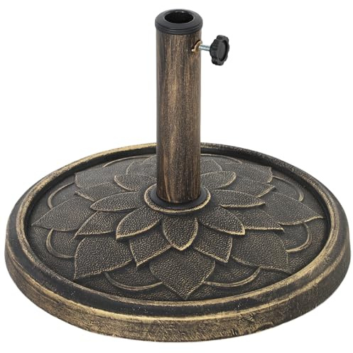 Outsunny Pied de Parasol Rond 12 kg, Socle Parasol extérieur en résine, pour mât de Ø 32,38 et 48 mm, Base de Parasol pour Jardin Patio terrasse, Ø 46 x 34 cm, Bronze