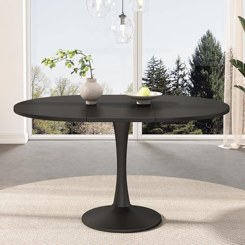 sogesfurniture Ausziehbarer Esstisch, ovaler Esstisch, moderner Wohnzimmertisch Esszimmertisch für 4–6 Personen, Länge 100/140 x Breite 100 x Höhe 75cm (Schwarz)