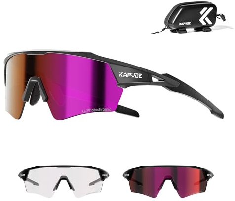 KAPVOE Photochromic Cycling Glasses Men Women Sport Sunglasses UV Protection Mountain Bike Sunglasses MTB Bicycle Riding Glasses TR90 Frame Baseball Shades Running Triathlon Cycle Golf Purple