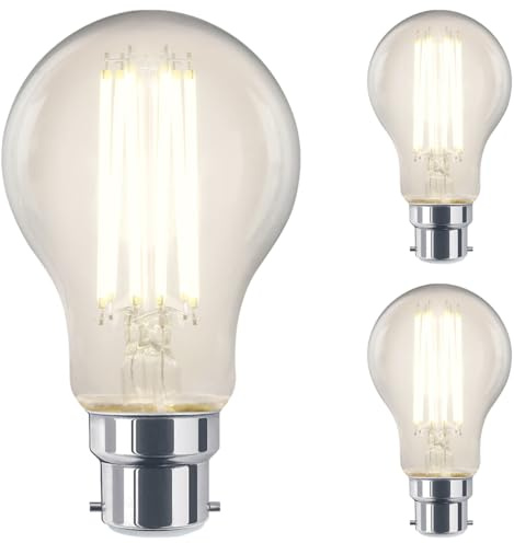 Long Life Lamp Company 3 LED Light Bulb 4000k B22 Bayonet Dimmable 12w Filament Clear Glass A60