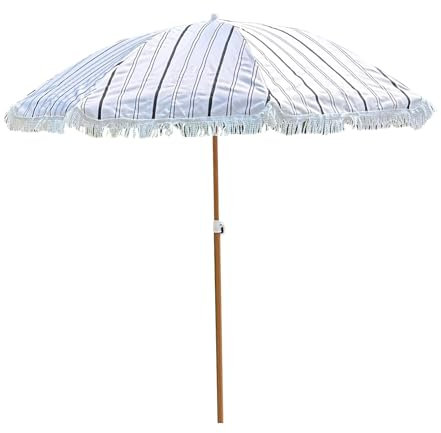 XOBRJQZ Boho UPF 50 Quasten Sonnenschirm, wasserdichter Strandschirm mit Neigung und Höhenverstellung, leicht zu tragen