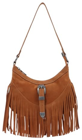 LHHMZ Damen Fransen Hobo Handtasche, Quaste Umhängetasche, Vintage Wildleder Handtaschen, Hippie Western Quaste Taschen