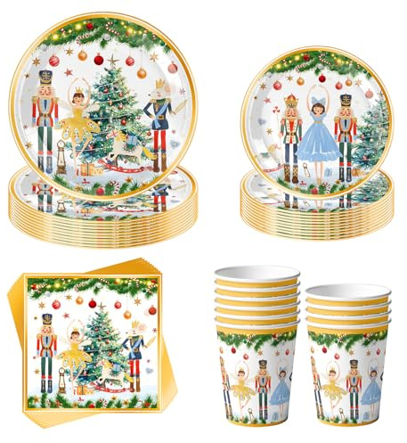Satiskid Juego de 50 vajilla de Navidad para fiestas, 10 invitados, papel de Navidad, platos de papel, servilletas, vasos de papel, accesorios para fiestas
