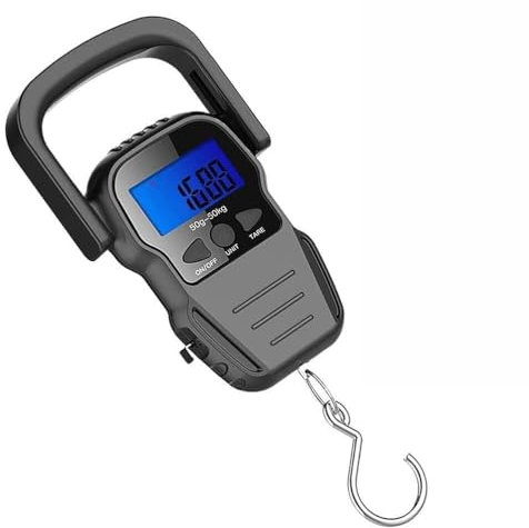 ZHANGXABN Digital hängande fiskvåg med LCD-skärm, 50 kg kapacitet, måttinbyggt band, vattentät väska, hållbart ABS-handtag för bagage, resor och fiske
