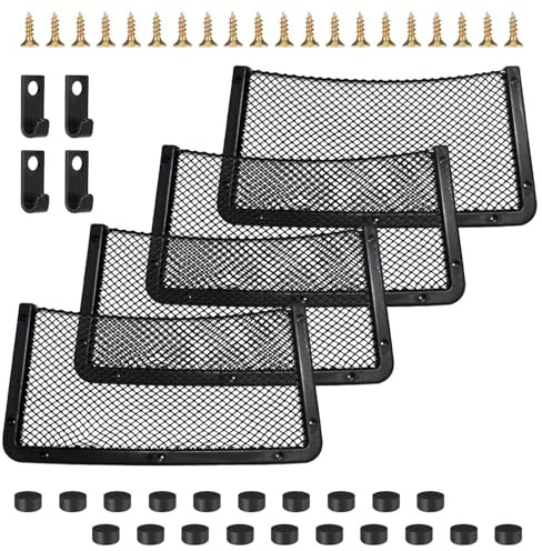 Rete Portaoggetti Auto, Confezione da 4 Rete Bagagliaio Auto, 42 cm x 21 cm Rete Portaoggetti Barca, Versatile Rete Elastica, Rete Elastica con Ganci Adatto per Riporre Utensili Marini Domestici
