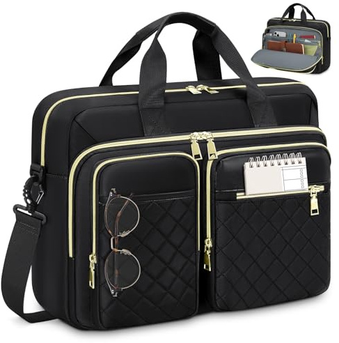 RAINSMORE Borsa Porta PC 17.3 Pollici Borsa Lavoro Donna Impermeabile Borsa Computer Grande Borse Messenger Porta Documenti per Ufficio Università Insegnant Nero