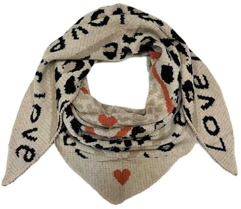 XXL Dreieck Schal Love Leopard Winter Unisex Dreieck Strickschal Leo Schal Wolle Stola Tuch Stickschal