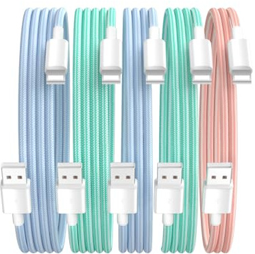 Kndaa Cable Cargador para iPhone[5Pack, 1M/2M/2M/3M/3M] Trenzado de Nailon USB A Lighting Cable para iPhone Carga Rápida para iPhone 14/13/12/11/Pro Max/Mini/Pad - Rosa/Azul/Verde/Azul/Verde
