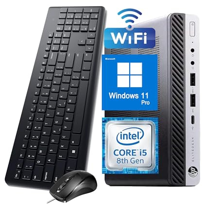HP EliteDesk 800 G4 Mini PC de bureau Intel Core i5-8500T, 16 Go de RAM, SSD 512 Go, WiFi, Bluetooth, clavier américain, Windows 11 Pro (reconditionné)