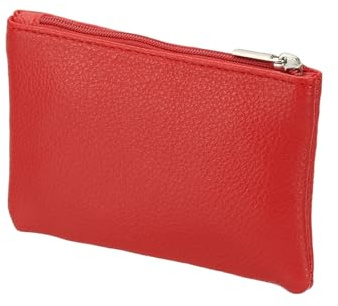 YELARXI Full Grain Leather Coin Purse, Small Coin Purse with Zipper Portable Card Holder, 5in & Red & PU Leather -Fitting for (Change Purse Credit Card Key Keychain Pouch Wallet)