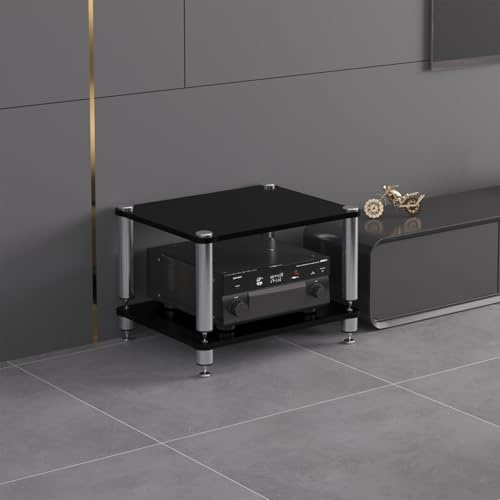 Soporte Para Equipos Audiovisuales Hi-Fi De 3 Niveles Estante De Madera Soporte Para Tocadiscos Mueble Estéreo Torre De Sonido(Black,Double layer)
