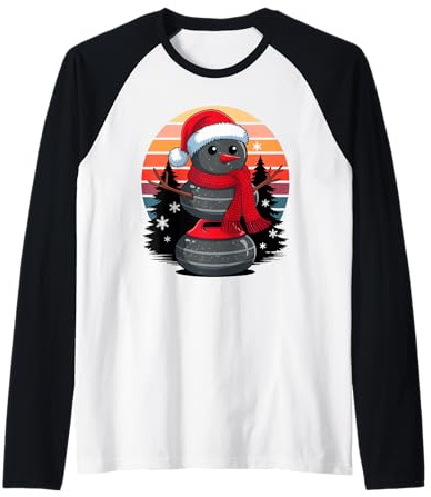 Noël Bonhomme De Neige Curling Pierre X-Mas Curleur Manche Raglan