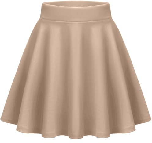 Zeagoo Damkjol basic solid mini skater kjol sommar korta kjolar mångsidig stretchig hög midja A-linje tenniskjol danskjol, Beige, S