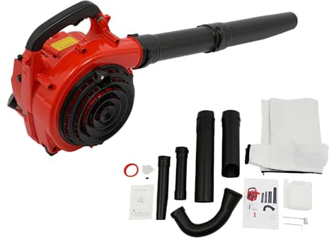 HUOMMGS Souffleur à feuilles à essence 25,4 CC 750 W - Moteur à 2 temps refroidi par air - Avec 1 sac de collecte et allumage électronique 0,13 m³/s