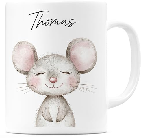 Maus Tasse personalisierte Kindertasse mit Namen Maustasse süße Namenstasse Kinder Geschenk für Jungen & Mädchen Teetasse aus Keramik