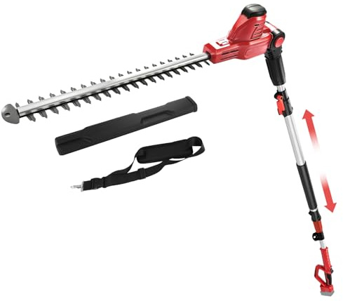 Cordless Telescopic Pole Hedge Trimmer Compatible with Milwaukee M18 18V Battery, Long Reach up to 297 cm, 41 cm Dual Action Blade, 11-Way Angle Adjustable Long Reach Hedge Trimmer