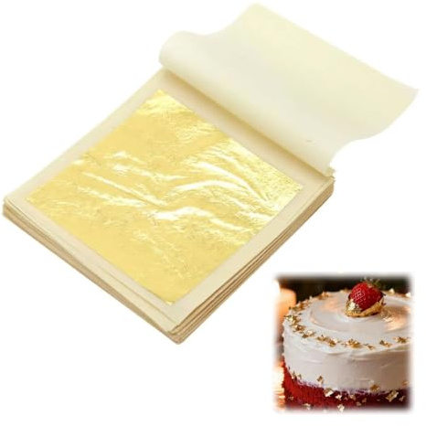 CKDSA 30 Blatt Blattgold 6 x 6 cm Blattgoldblätter Schlagmetall für Torten Pralinen Kuchen Schokolade Nageldesign Vergolden Backen Konditorei Basteln Kunsthandwerk Handwerk Dekoration Möbel DIY
